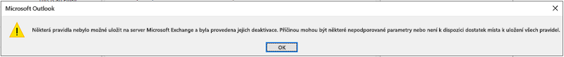 Dialogové okno chyby o nemožnosti nahrání pravidla