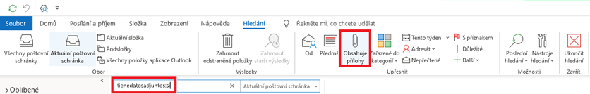 Search criteria From Subject, Has Attachments
