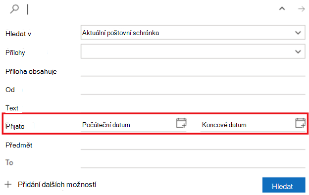 Snímek obrazovky vyhledávacího filtru