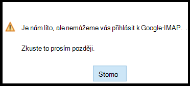Je nám líto, ale nemohli jsme vás přihlásit k účtu Google – IMAP. Zkuste to prosím znovu později.