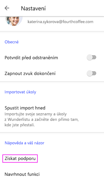 Klepnutí na Získat podporu