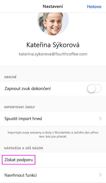 Klepnutí na Získat podporu