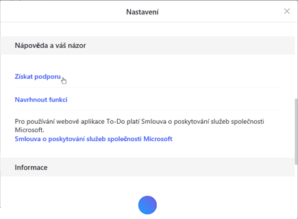 Klepnutí na Získat podporu