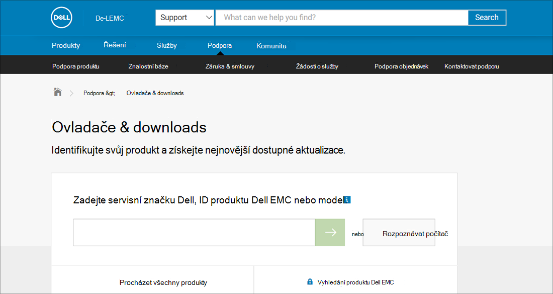Příklad ovladačů Dell a stažení OEM