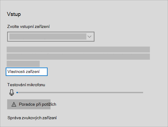 odkaz na vlastnosti vstupního zvukového zařízení v nabídce zvuku