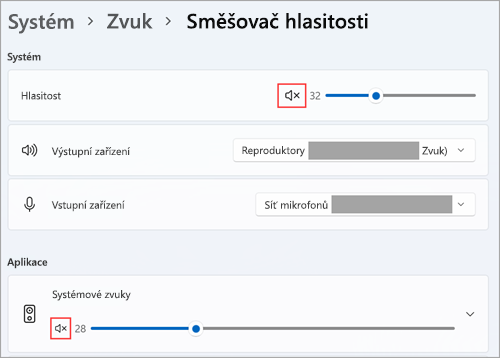 Zobrazte hlasitost a výchozí zvuková zařízení ve směšovači hlasitosti ve Windows 11.