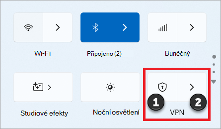 Přepínač rychlého nastavení VPN ve Windows 11.