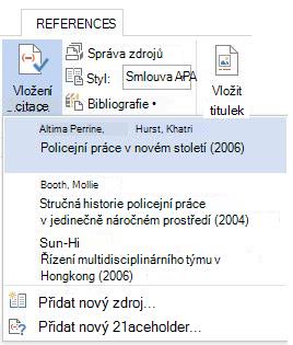 Rozevírací seznam Vložit citaci