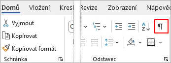 Ikona Zobrazit/skrýt zvýrazněná na kartě Domů