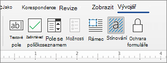 Karta Vývojář s ovládacími prvky obsahu
