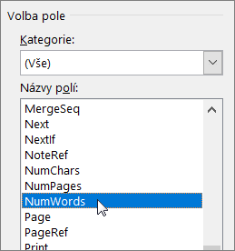 Dialogové okno Pole