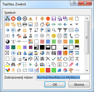 Možnosti tlačítka v okně Tlačítko Změnit