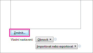 Tlačítko Změnit v okně Přizpůsobení panelu nástrojů Rychlý přístup