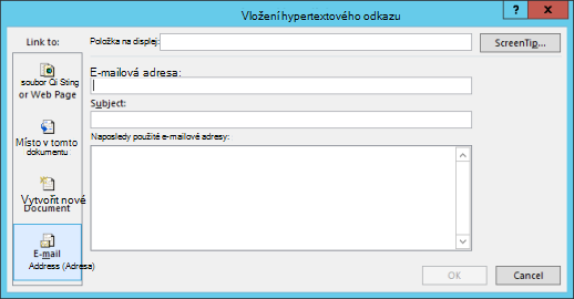 Vytvoření hypertextového odkazu na e-mailovou adresu