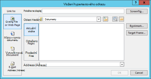 Přidání hypertextového odkazu na existující soubor