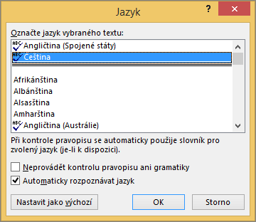 Dialogové okno Jazyk