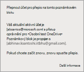 Přepnout účet pro přepis na tomto poznámkovém bloku