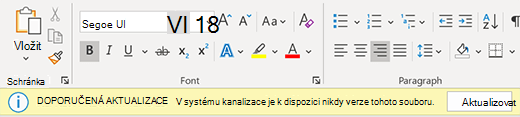 Banner s doporučenou chybou aktualizace
