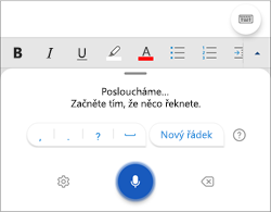 Snímek obrazovky Diktování na telefonu s Androidem