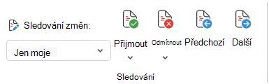 Nabídka pro sledování změn na Word webu