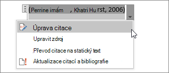 Vyberte Možnosti citace a pak Upravit citaci.