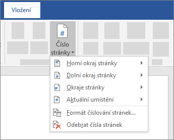 Vložení čísla stránky
