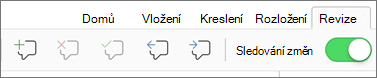 Nabídka komentářů na kartě Revize