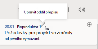 Vyberte Upravit oddíl přepisu