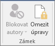 Zobrazená ikona Omezit úpravy na kartě Revize