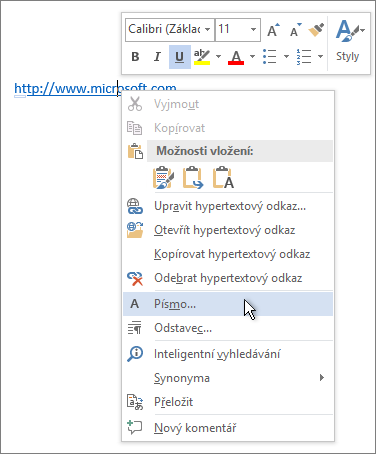 Změna písma hypertextového odkazu