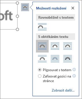Klikněte na Možnosti rozložení a zvolte způsob obtékání textu kolem vloženého obrázku.