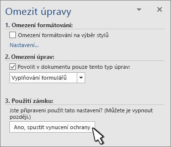 Panel Omezit úpravy