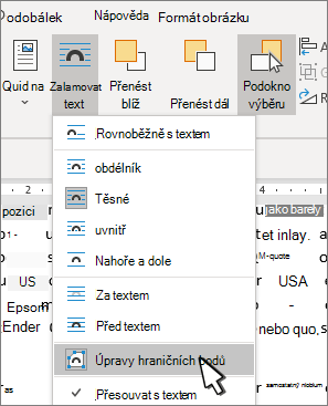 Položka nabídky Upravit hraniční body
