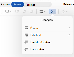 Možnosti kontroly změn ve Wordu pro Word pro iPad