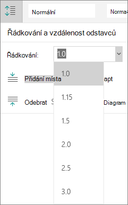 Možnosti řádkování