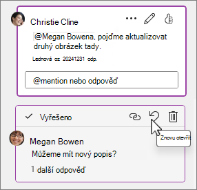 Tlačítko Znovu otevřít vyřešenou zprávu