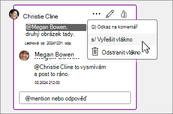 Vyřešení vlákna Možnost vybraná v nabídce