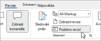 Tlačítko podokna revizí pro zobrazení podokna revizí