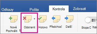 Karta Revize se zvýrazněnou ikonou pro odstranění komentáře