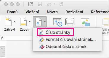 Na kartě Záhlaví & zápatí klikněte v nabídce Číslo stránky na Číslo stránky a přidejte číslo stránky.