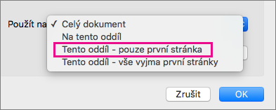 Použití na nabídku se zvýrazněnou jenom první stránkou