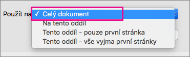 Použít na nabídku se zvýrazněnou možností Celý dokument.