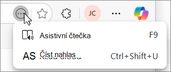 Snímek rozevírací nabídky tlačítka akce Více v prohlížeči Edge.