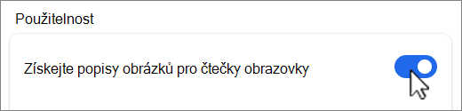 Snímek obrazovky tlačítka Získat popisy obrázků.