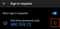 Jednorázové heslo zobrazené na kartě Authenticator v Mobilní aplikaci Outlook