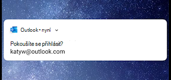 Snímek obrazovky s Mobilní aplikací Outlook s výzvou k přihlášení