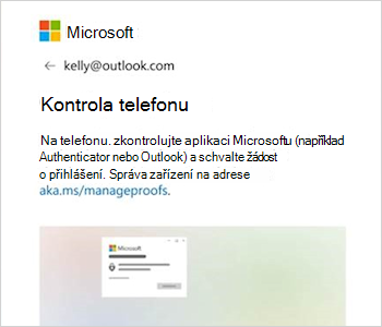 Snímek obrazovky znázorňující výzvu k přihlášení s textem s textem, který říká, že zkontrolujete aplikaci Outlook