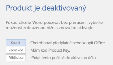 Snímek obrazovky s chybovou zprávou o deaktivaci produktu