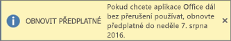 Zobrazuje banner pro prodloužení předplatného a tlačítko Koupit