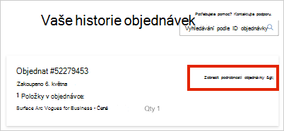 Snímek informací o objednávce.